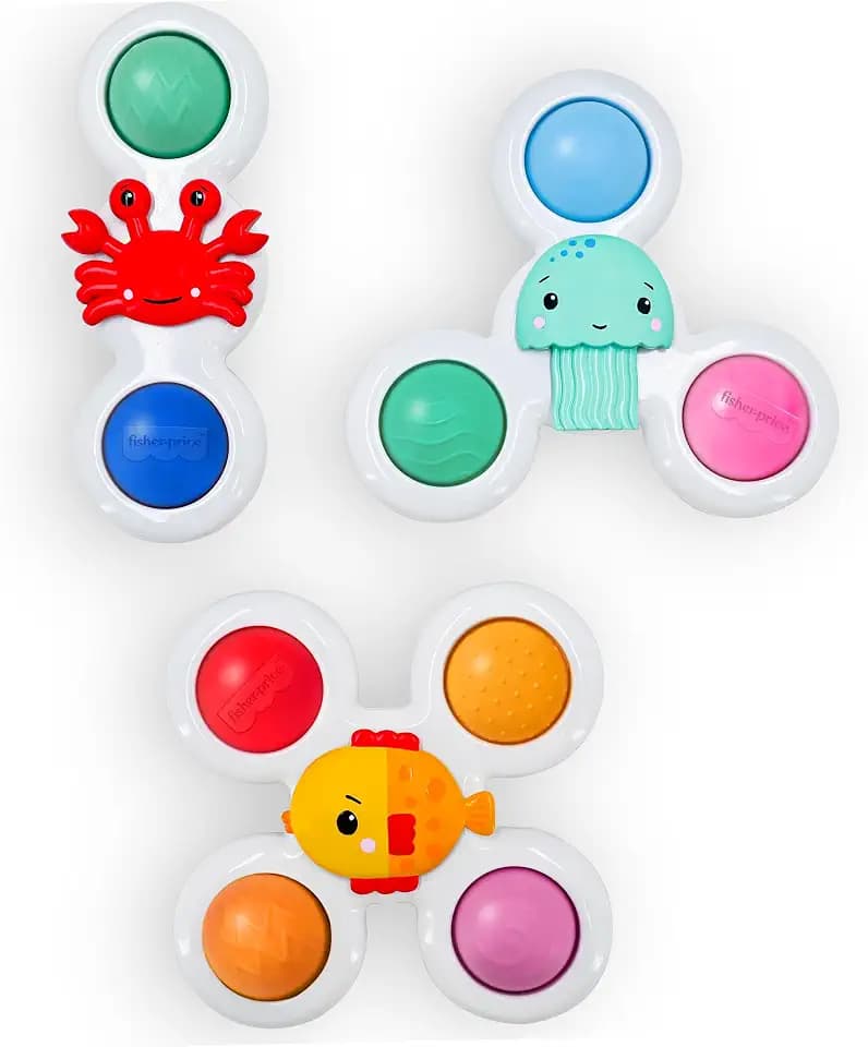 Fisher-Price™ Sensory Spin Set, 3-Piece Suction Cup Spinner Toys for Babies & Toddlers, Bath Toys & Activity Toys for High Chairs, Tables & Windows, 6M+
