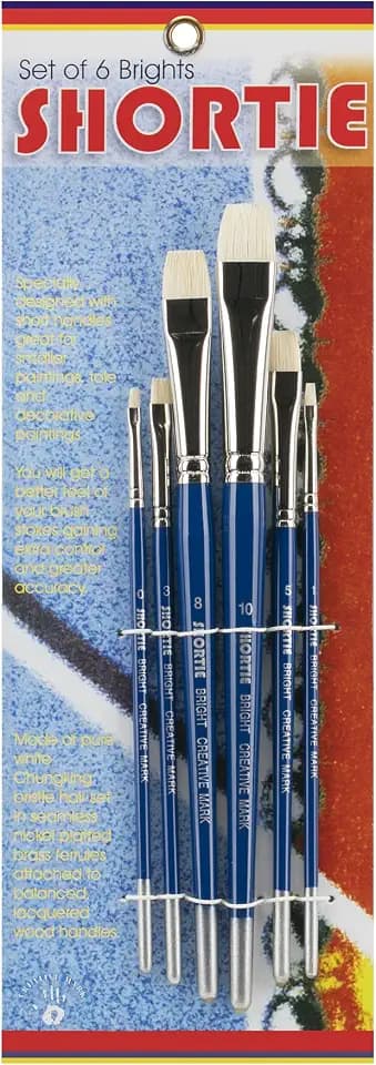 Creative Mark 6 Piece Bright Short Handle Paintbrush Set, Perfect for Oil and Alkyd Painting, Traveling & Workshops