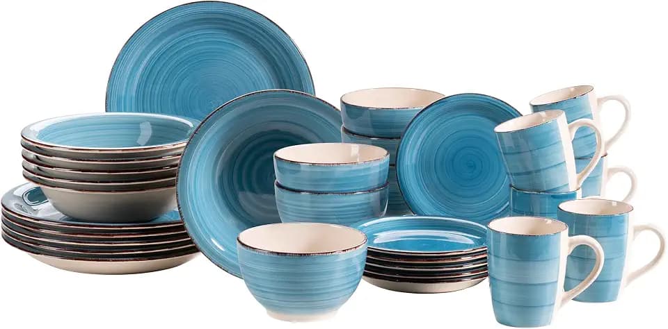 MÄSER 931619 Bel Tempo II 30-teiliges Vintage Geschirr Set für 6 Personen, handbemaltes Keramik Kombiservice in Dunkelblau, Steingut, Blau