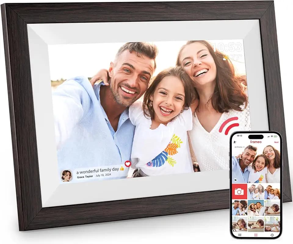 Hesmor 10,1 Zoll Digitaler Bilderrahmen WLAN, 1280x800 HD IPS LCD-Touchscreen Elektronischer Bilderrahmen, Automatische Rotation, 32GB Speicher, Teilen Sie Fotos sofort über Frameo von überall