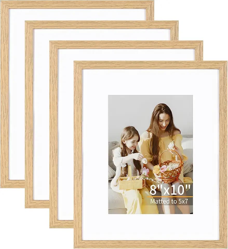 8x10 Picture Frame Set of 4, Displays 5x7 with Mat or 8x10 Without Mat