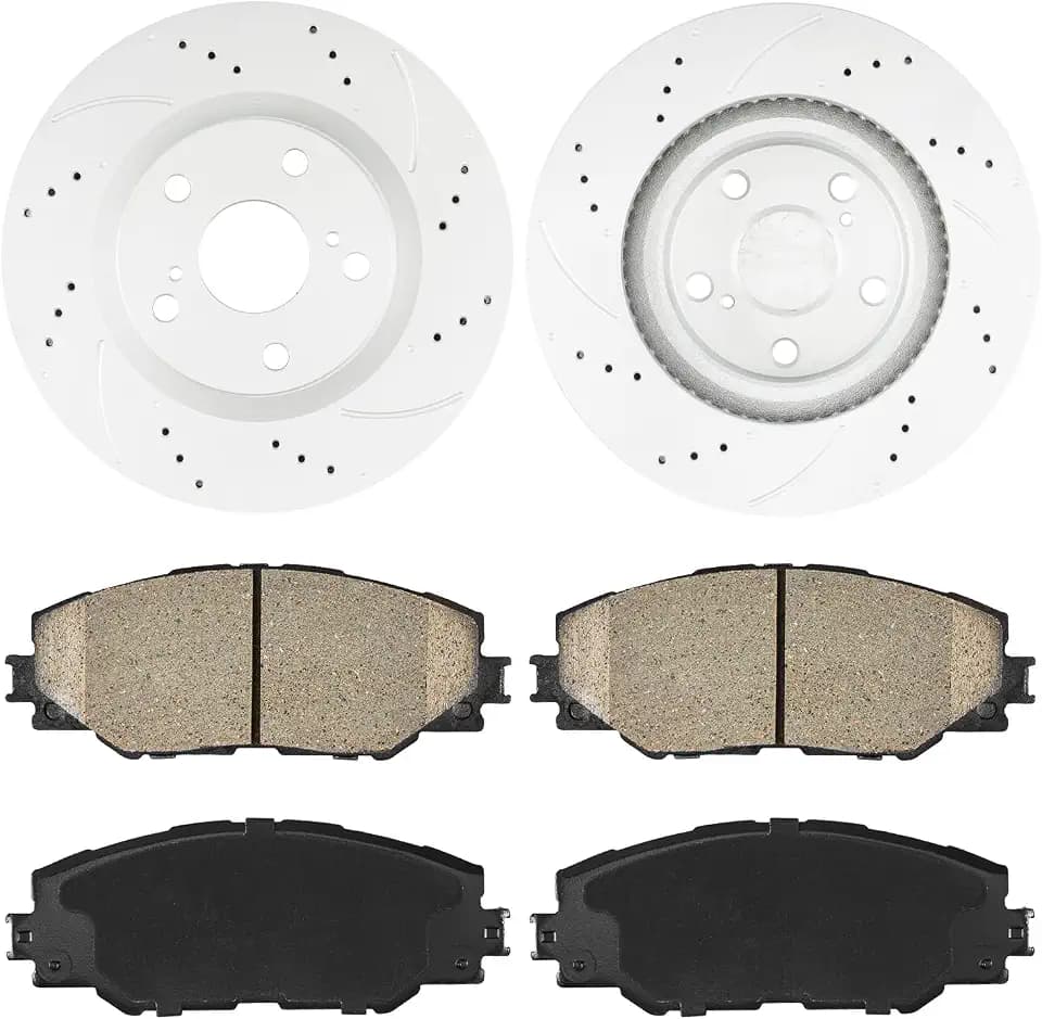 Drilled and Slotted Front Brake Kit Rotors Ceramic Brake Pads for 2009-2018 Toyota RAV4 2.5L, 2006-2012 Toyota RAV4 3.5L, 2006-2008 RAV4 2.4L, 2011-2016 Scion tC, 2017-2018 Corolla iM(11.65", 296mm)