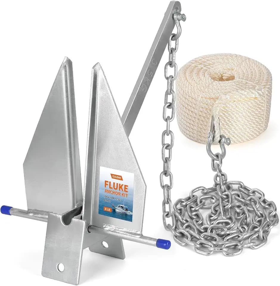 OULEME 8/10/13 LB Fluke Anchor Kit with 100 FT Nylon Rope, Chain and Shackles, Danforth Anchor for Pontoon, Dinghies, Fishing and Bass Boats 12-32 FT