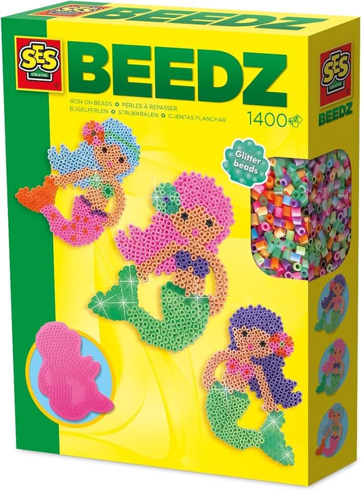 SES Creative Bügelperlen Set | Meerjungfrau | Bastelset | PVC-frei | Made in Holland | für Mädchen Ab 5 Jahren | 1400 Bügelperlen mit Platten & Bügelpapier | 06212