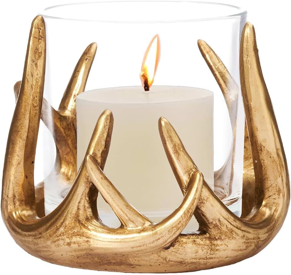 DN DECONATION Kerzenhalter Weihnachten, Hirschgeweih Deko Gold Resin