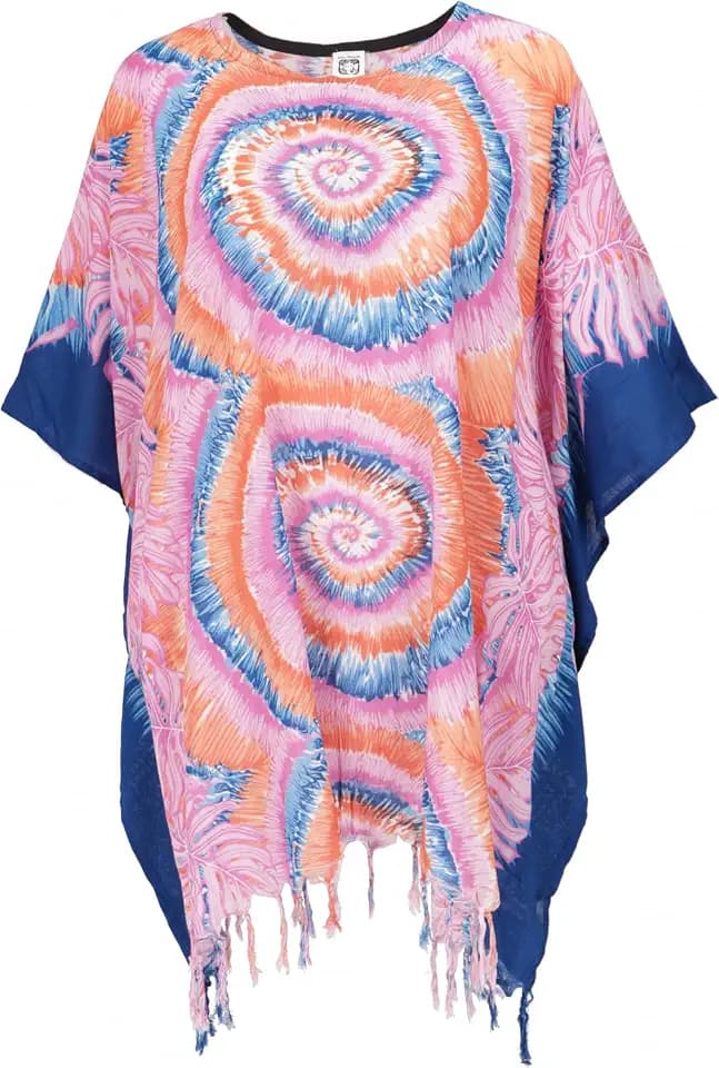 GURU SHOP Poncho, Kaftan, Tunika, Minikleid, Damen Übergrößen Strandtunika - Pink/blau, Synthetisch