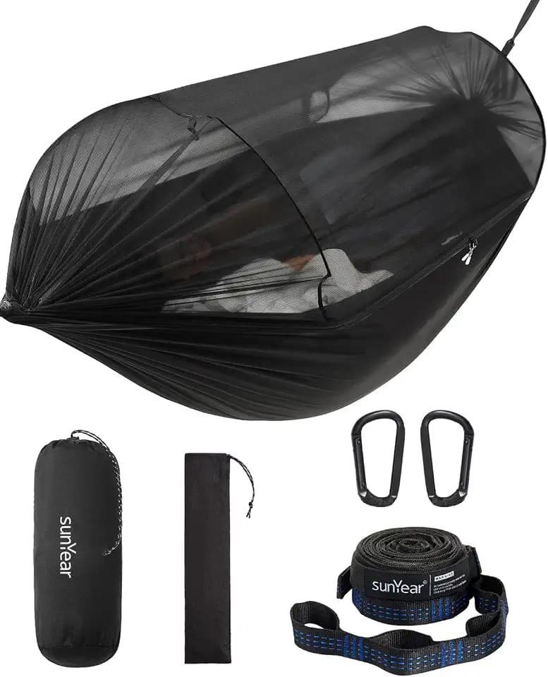 Sunyear Camping Hammock with Spacious Net, Single/Double,Outdoor&Indoor
