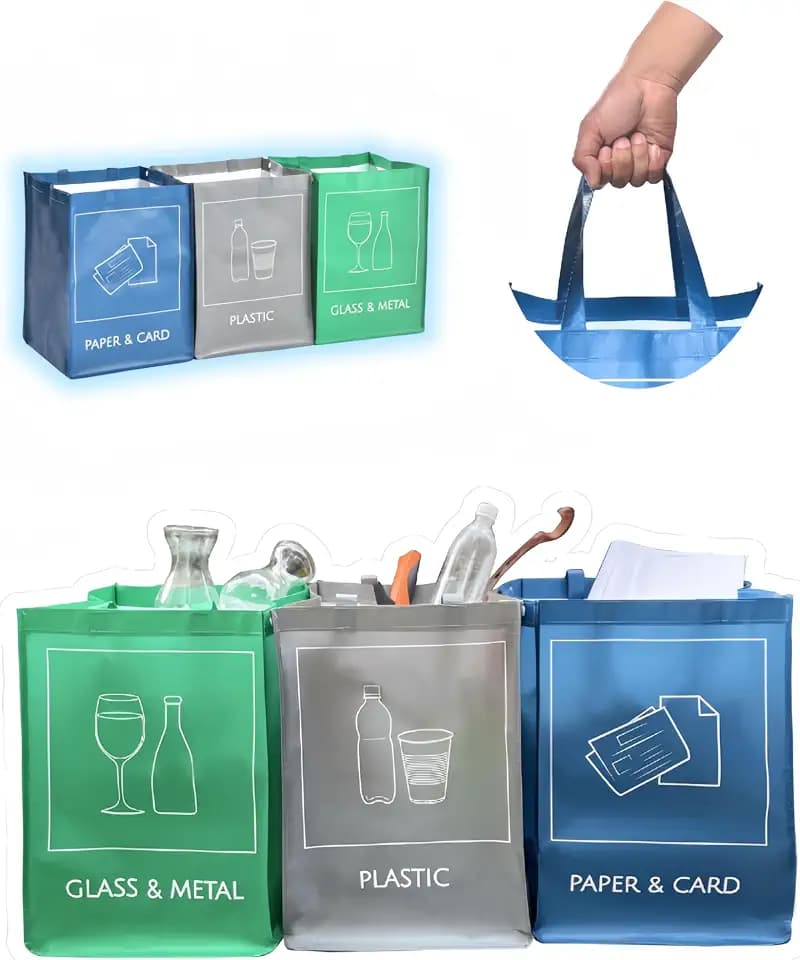 YOUNG DA Mülltrennungsset 3-teilig | wiederverwendbare Müllbeutel für Recycling | Abfalltrenner für Haushalt, Küche, Garten | wasserdicht & stabil | inkl. Tragegriffen