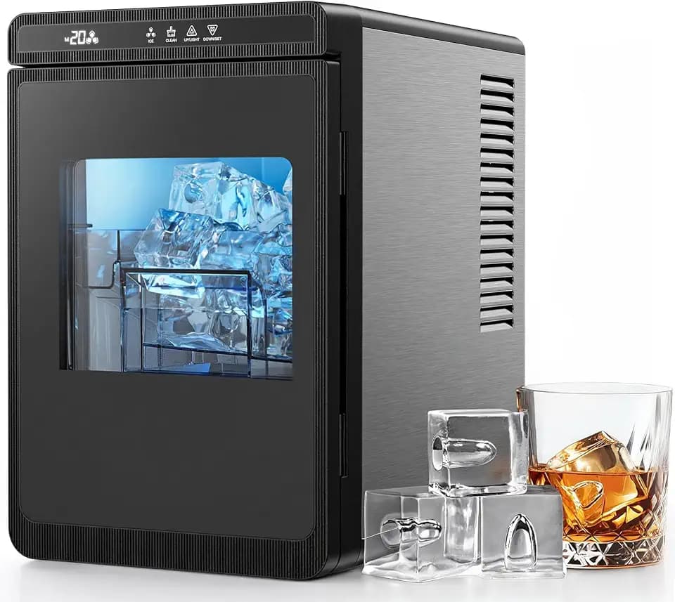 Silonn Clear Ice Cube Maker Countertop, Makes 3 Large 1.6″ Cubes in 20 Mins, Crystal Clear & Slow-Melting Ice for Whiskey, Adjustable Ice Thickness & Auto Clean, Great for Home bar, Kitchen & Party