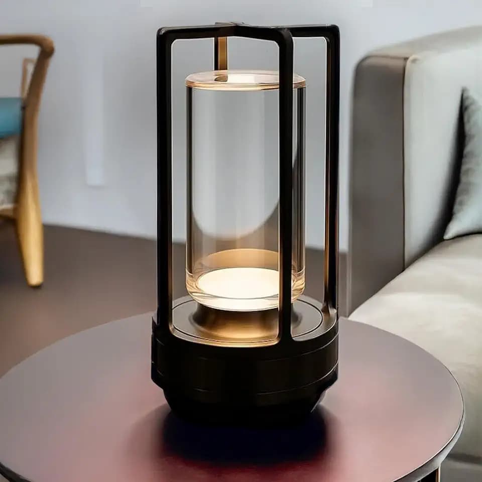 CLT Cordless Luxury Rechargeable Metal LED Lantern, Table Lamp Portable Light with 3 Color Temperature Stepless Dimming Indoor Outdoor Use for Bedroom, Restaurant, Bar, Coffee Shop, Camping (Black)