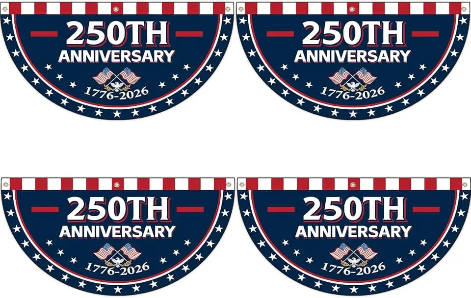 4Pcs 3x6 Ft 250th Anniversary USA Flag Bunting 1776-2026 Birthday Fan Flag Decoration Patriotic Stars 250 Years Anniversary Yard Signs for 4th of July Memorial Day Indoor Outdoor Porch Hanging Decor