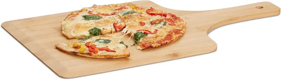 Relaxdays Pizzaschieber Bambus, 50 x 30 cm, als Pizzaschaufel, abgerundete Kanten, mit Griff, Brotschieber, natur