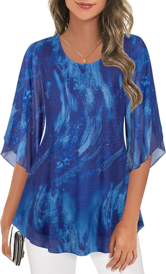 Ninedaily Women's Tops 3/4 Sleeve Blouses Dressy Casual Mesh Tunic Shirts