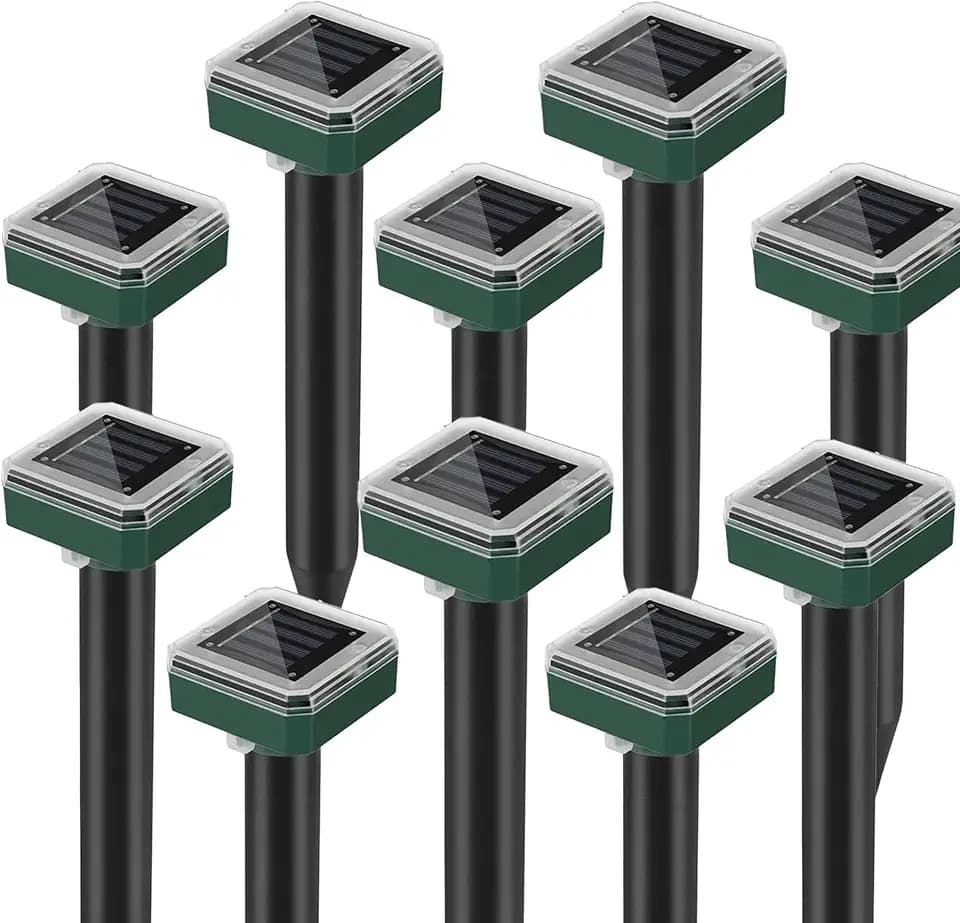 Mole Repellent Solar Powered 10 Pack, Waterproof Ultrasonic Gopher Repellent Stakes for Yard Lawn and Garden, Sonic Vole Snake and Groundhog Deterrent, Outdoor Rodent Repeller for Squirrel,Chipmunk