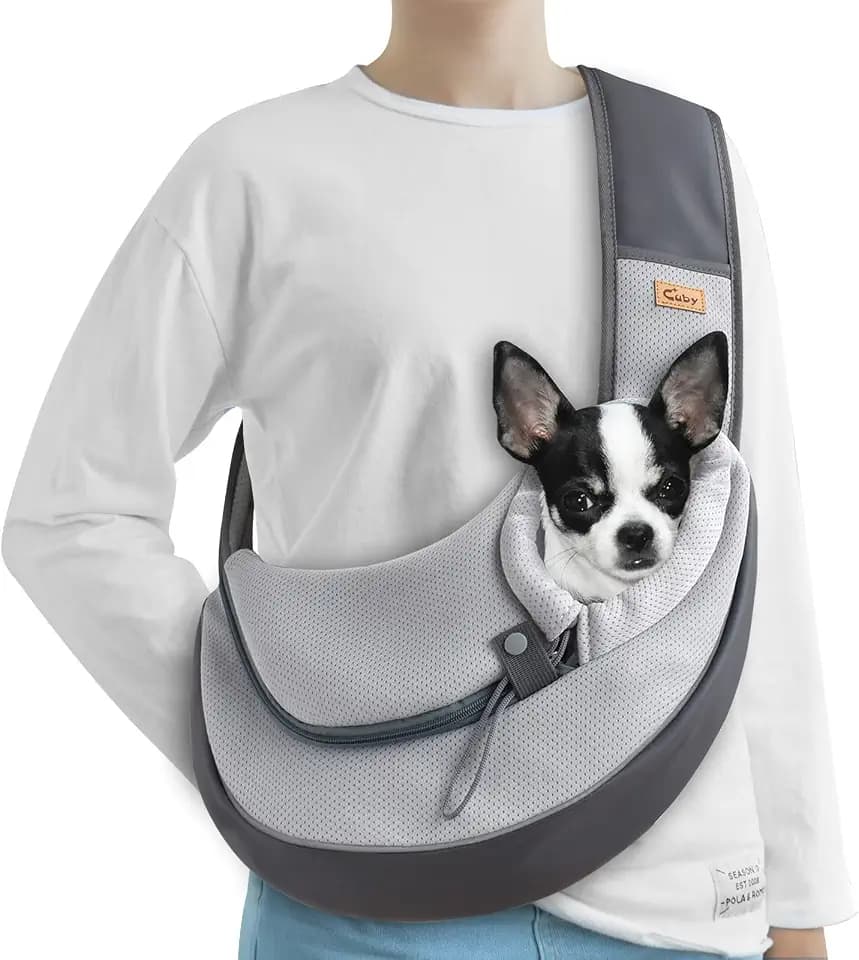CUBY Pet Sling Carrier for Puppy Dog, Dogs Sling Carrier Breathable Safety Front Pocket Pet Sling Carrier, Hands-Free Mesh Bag with Adjustable Shoulder Strap for Outdoor and Travel