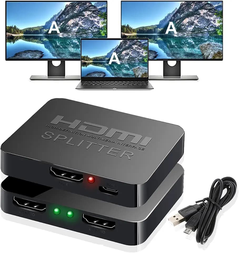 AKWOR HDMI Splitter 1 in 2 Out for Dual Monitors, 4K Dual HDMI Adapter Extender for 2 Monitors- Copy 1 Source to 2 Displays at The Same Time