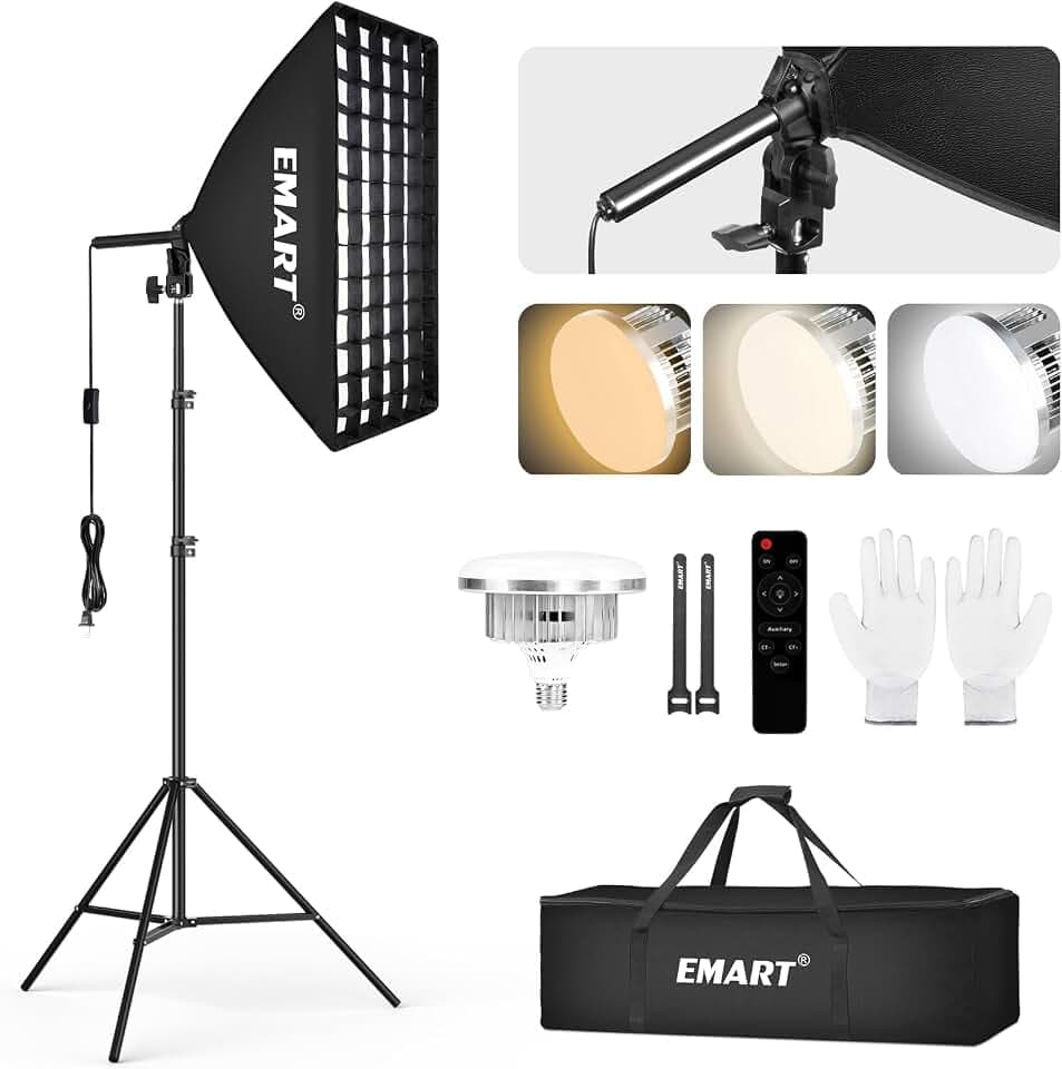 EMART Softbox Lighting Kit with Grid, 85W 20"x28" Soft Box for Photography