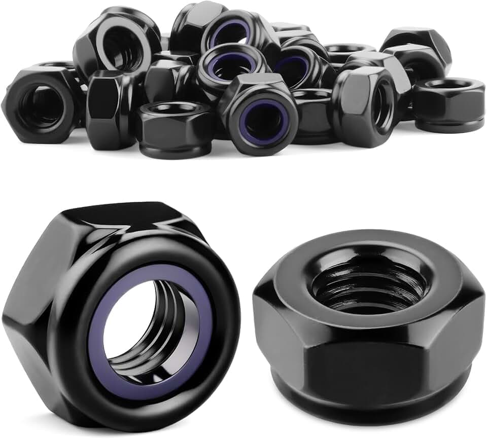 Muttern M16 Sechskantmuttern 15stk Selbstsichernde Kohlenstoffstahl | DIN 985 Schwarz Sicherungsmutter mit Nylonring, für Möbelmontage, Außenbereich, Garten, Motorrad, Sonnenkollektoren