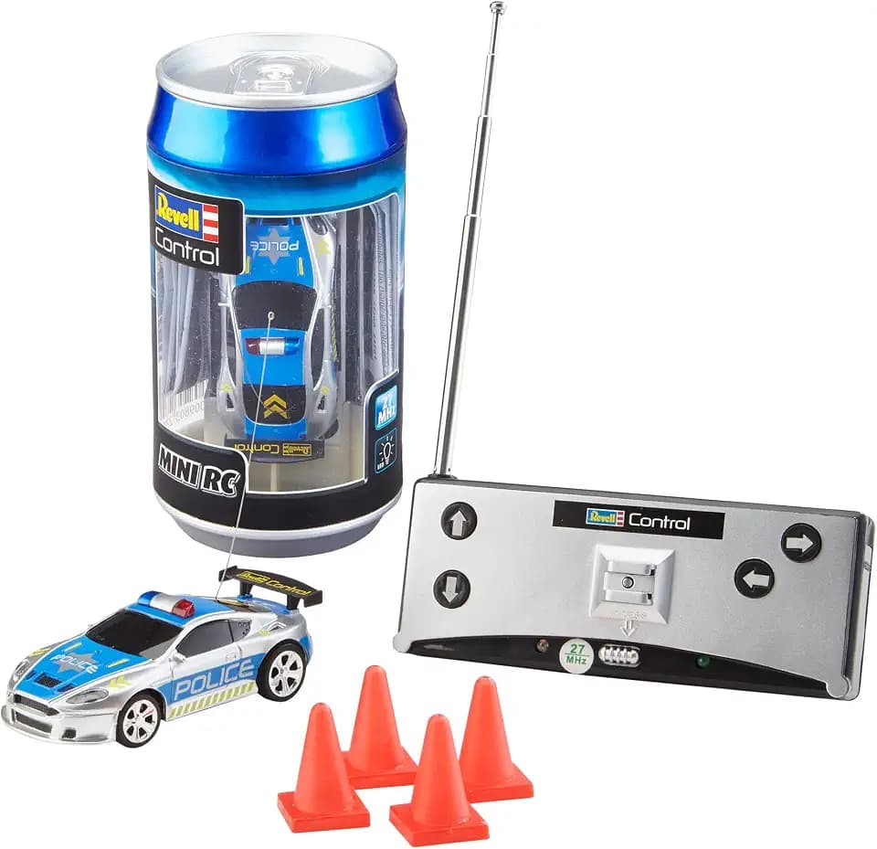 Revell Control Mini RC Car Police I Maßstab 1:43 I Authentisches Design, ideal für Kinder ab 8 Jahren I Geeignet für Innen- und Außenbereiche I Zwei Betriebsfrequenzen für spannende Rennen