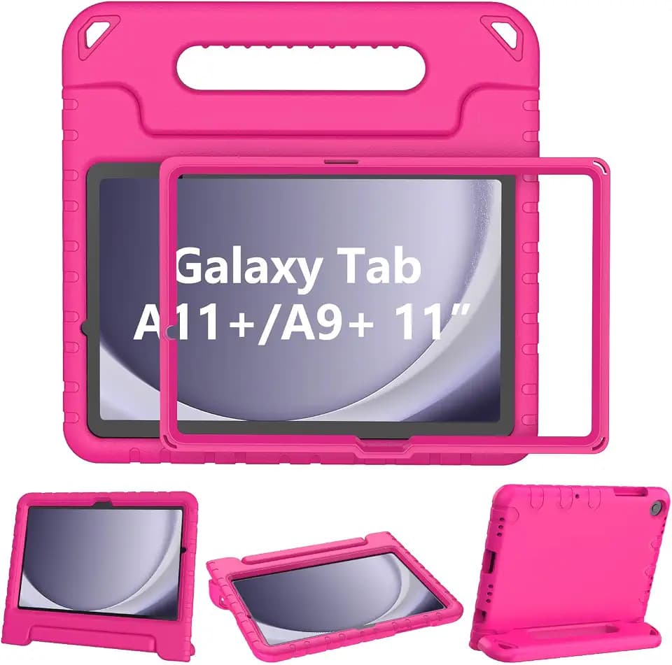 LTROP Kids Case for Samsung Galaxy Tab A11+ 11 Inch 2025 & A9+ 11 Inch 2023 with Built-in Screen Protector, Shockproof Convertible Handle Stand Galaxy Tab A 11+ / A9+ Case for Kids, Hot Pink
