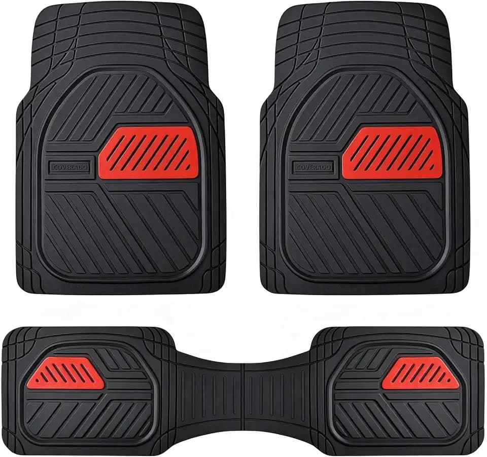 Coverado Car Mats Full Set, All Weather Floor Mats for Cars, Waterproof Deep Dish Automotive Floor Mats with Anti-Slip Backing, Car Floor Mats Universal Trim-to-Fit for Most Cars Trucks, BlackRed
