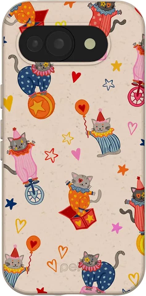 Pela | Phone Case Compatible with Google Pixel 10a | MagSafe Included | Cute Eco Friendly | Made with Plants | Seashell Cat Clowns