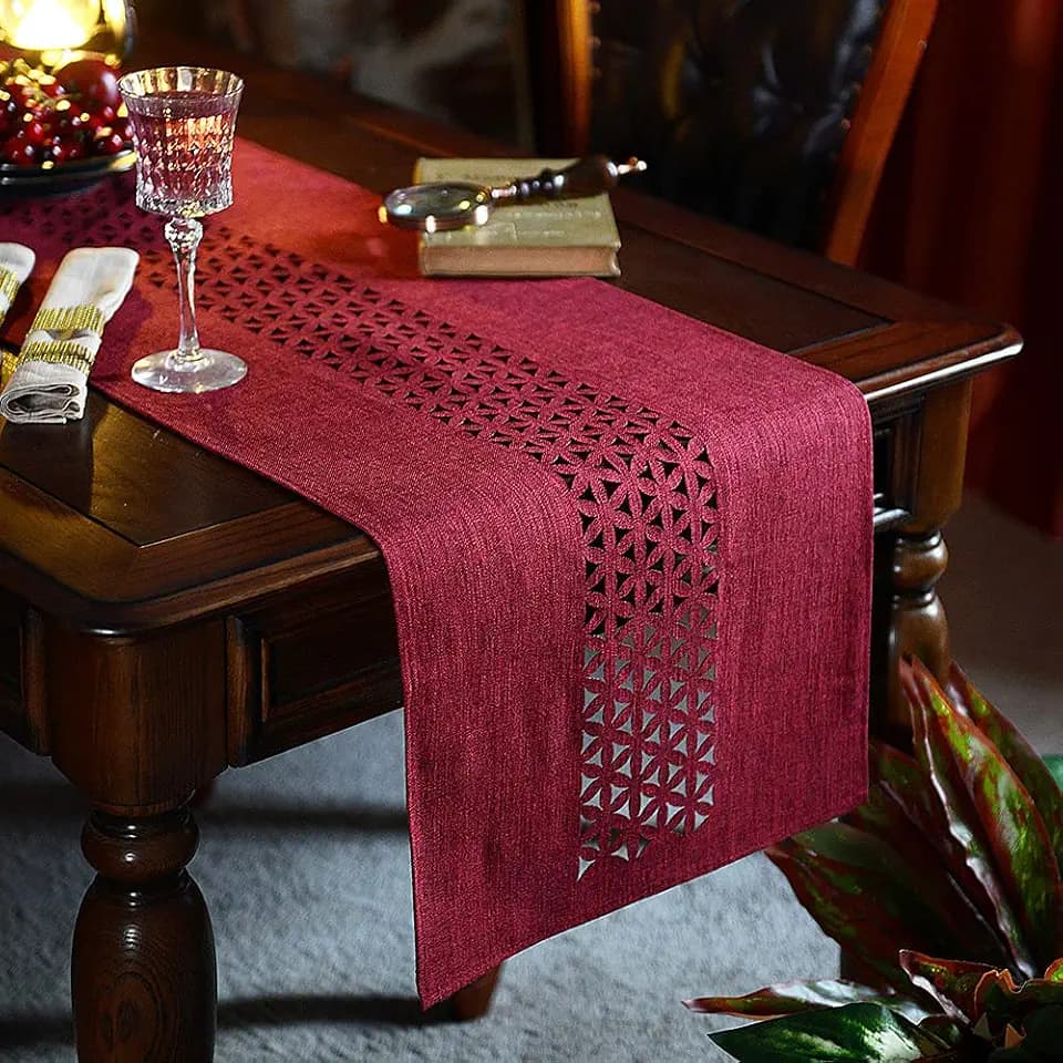 ARTABLE Burgundy Rectangle Fabric Table Runner Finished Edge 16 x 84 Inch