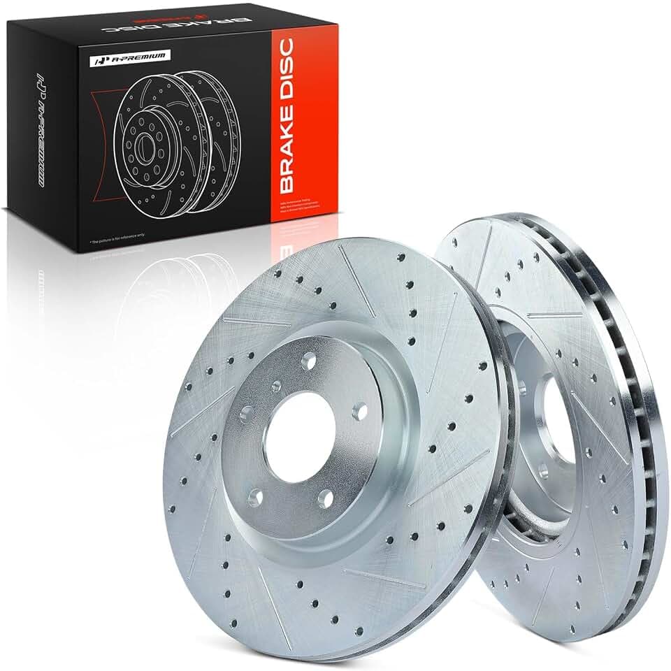 A-Premium 12.58 inch (319.6mm) Front Drilled and Slotted Disc Brake Rotors