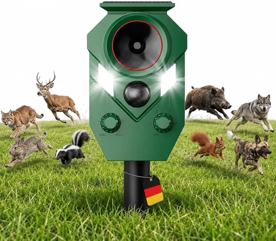 Katzenschreck Ultraschall für Garten: Solar Tiervertreiber mit IP65, 5 Modi - Katzenabwehr, Marderschreck, Fuchsabwehr & Vogelabwehr - Vertreibt Waschbären, Wühlmäuse, Schlangen