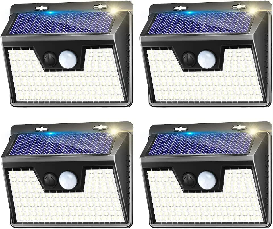 Solar Lights Outdoor 4 Pack, 140LED/3 Modes Motion Sensor Outdoor Lights Solar Powered, Wireless IP65 Waterproof Solar Wall Lights Outdoor Lights, Bright for Backyard Garden Fence Patio Front Door