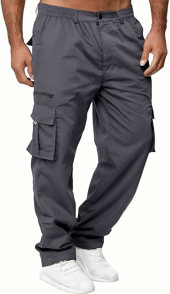 Volemo Cargohose Herren Baumwolle Abriebfeste 6-Taschen Cargo Hose Elastische Taille Lange Freizeithose