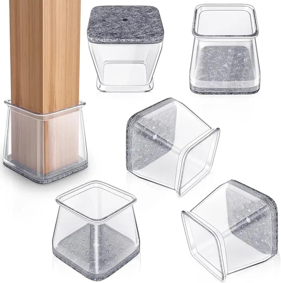 48PCS Square Chair Leg Floor Protectors with Wrapped Felt, Chair Leg Covers for Hardwood Floors, Silicone Chair Feet Furniture Pads Floor Protectors, No Noise and No Scratches(Clear-M)