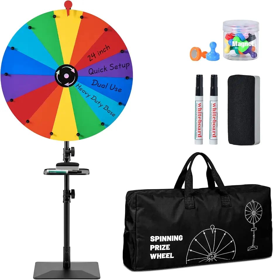 24-inch Spinning Prize Wheel, Ajustable 38"-64" Height Prize Wheel for Desktop & Floor Stand, Storable Prize Wheel Spinner, Suitable for Party, Trade Show, Events, Birthday Wedding Housewarming