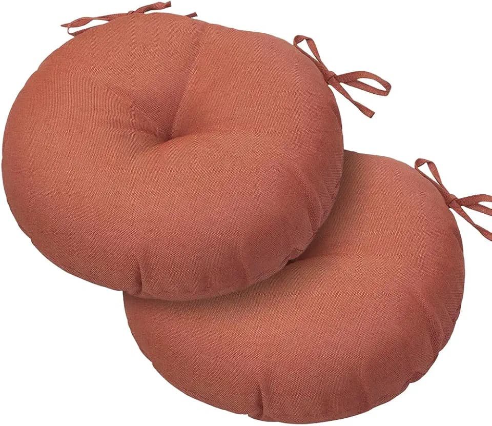 Magpie Fabrics Outdoor Round Bistro Seat Cushions with Ties, 15"x15"x4" Set of 2, Tufted Waterproof Barstool Chair Pads for Patio Home Garden Office, Coral