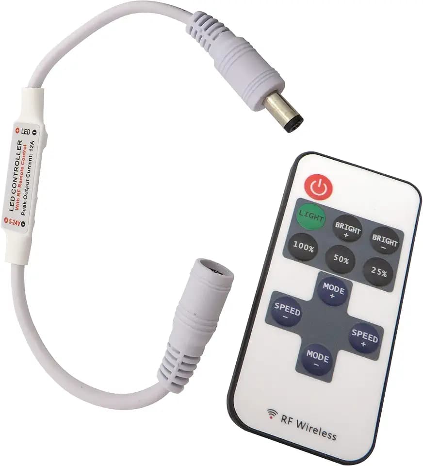 LED Funk Dimmer/Schalter 12V DC Gleichspannung mit Fernbedienung für alle dimmbaren LED Lampen mit Stecker und Buchse (gekoppelte Fernbedienung)