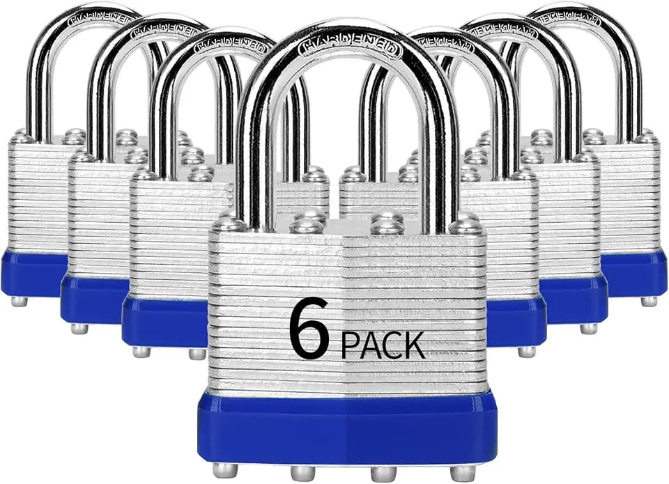 Padlocks Keyed Alike 6 Pack, Laminated Steel Padlock (1-9/16", 40mm)
