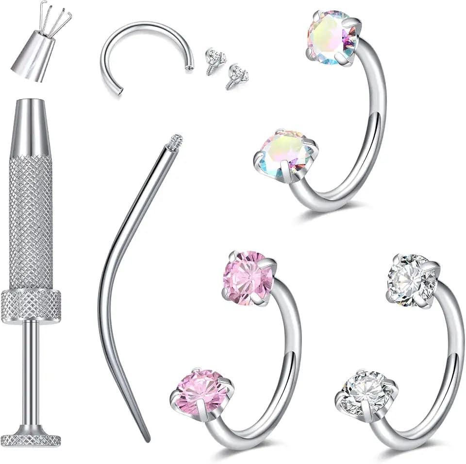 MODRSA 18G Hufeisen Nasenpiercing, 8mm Edelstahl CZ Nasenring Piercing Innengewinde Nostril Nasenring Silber Gold Septum Ring für Damen Herren