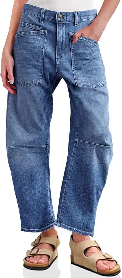 PLNOTME Womens Barrel Jeans High Waisted Baggy Boyfriend Wide Leg Denim Pants with Pockets