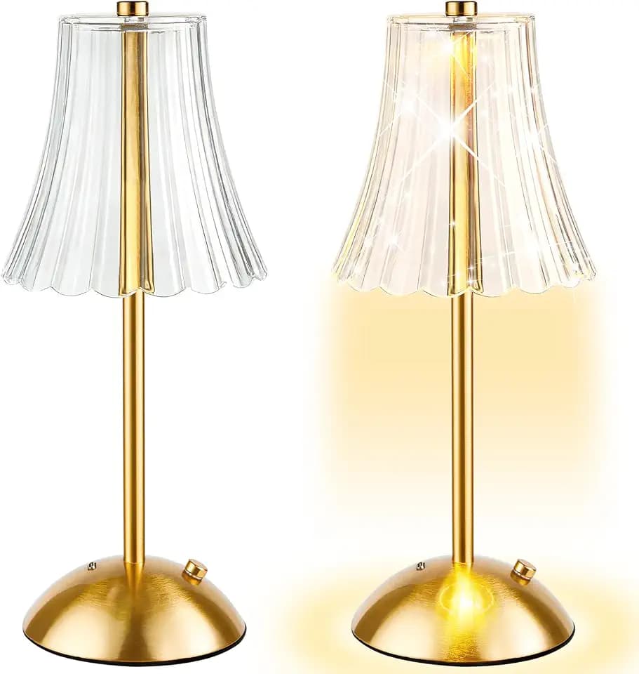 2 Pcs Cordless Table Lamp Rechargeable Touch Lamp, Gold Flower