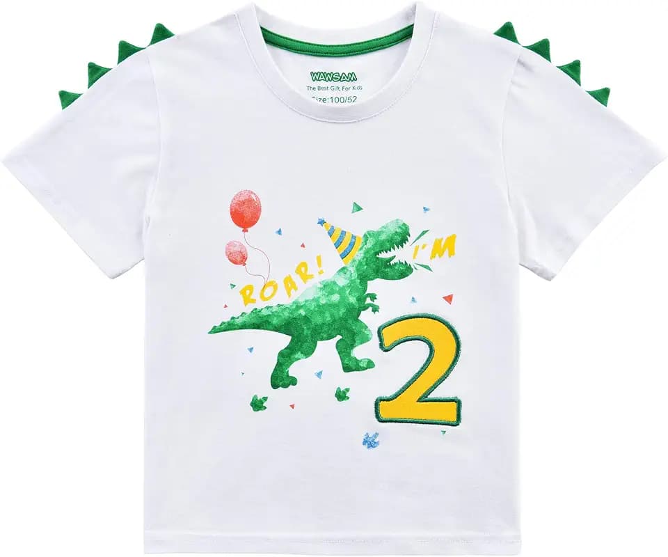 WAWSAM Dinosaurier 2. Geburtstag Shirt Kleinkind Junge Zwei Jahre alt Dino B-Day T-Shirt
