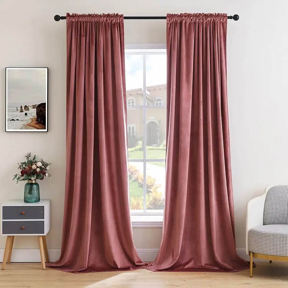 MIULEE Dusty Rose Pink Velvet Room Darkening Curtains for Bedroom W52 x L92