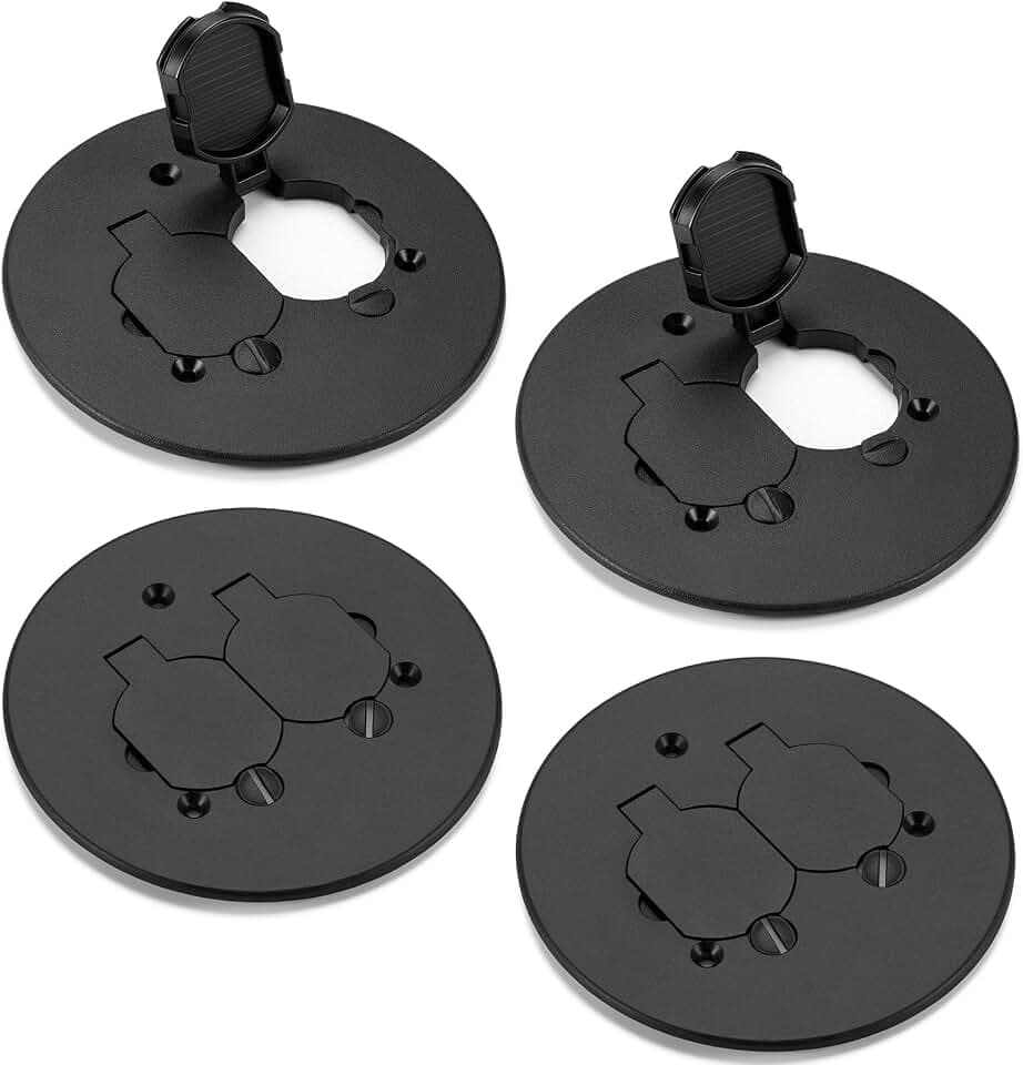 Kingdder 4 Set Round Floor Box Cover 4" Diameter Plastic Duplex Floor Outlet Cover Plate Weatherproof Replacement for Countertop Home (Black)