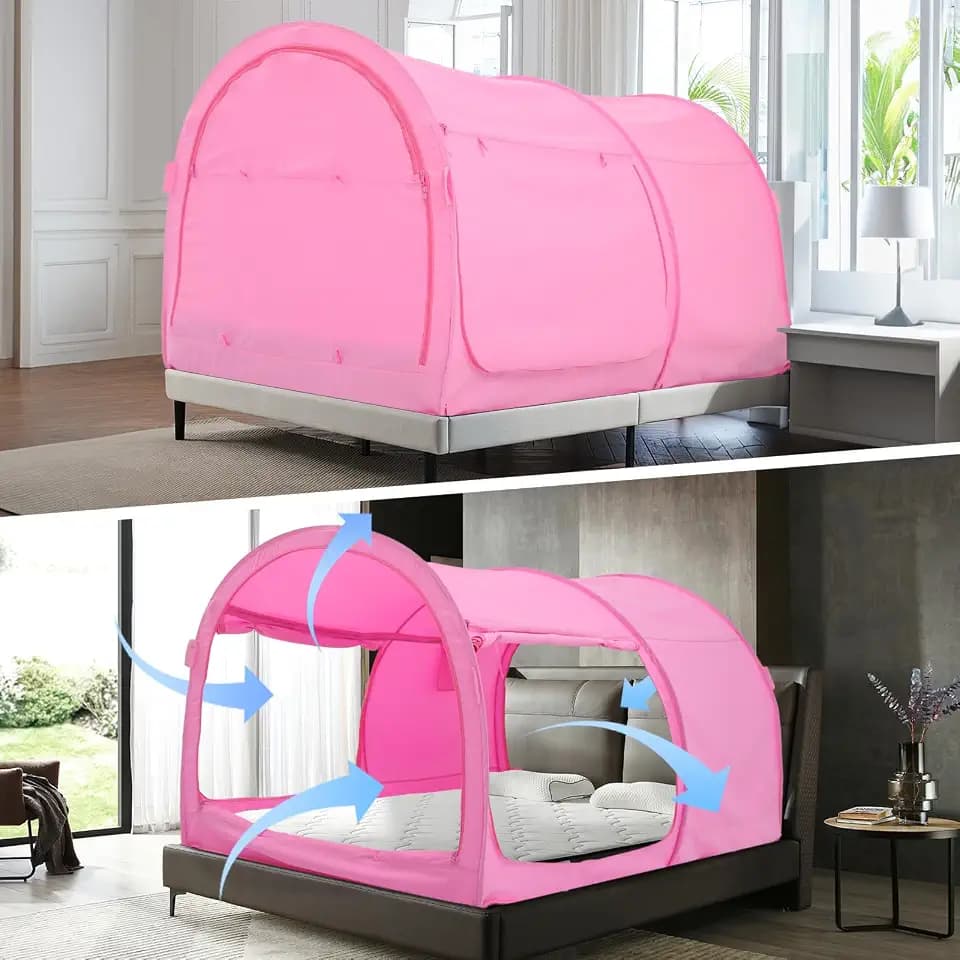 Alvantor® Bed Canopy Bed Tents Dream Tents Privacy Space Full Size Sleeping Tents Indoor Pop Up Portable Frame Curtains Breathable Grey Cottage (Mattress Not Included) Reducing Light