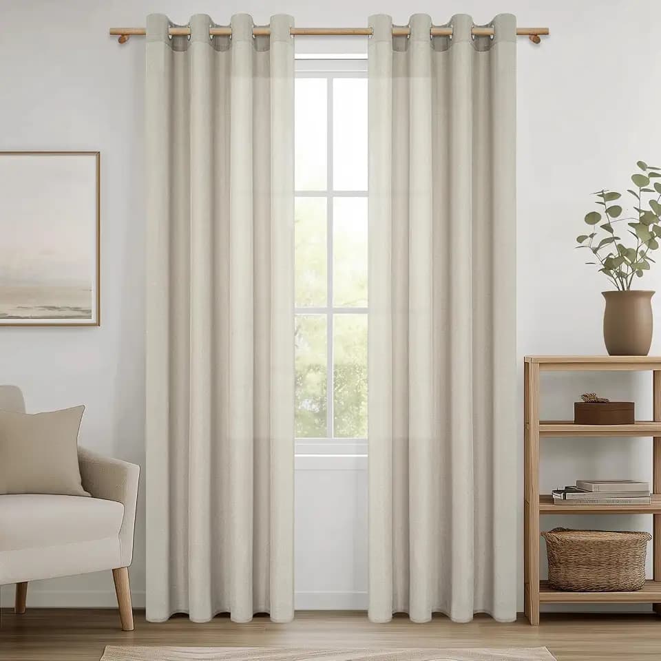 MRTREES Vorhang Beige Leinenoptik 2er Set 220 cm Lang 140 cm Breit, Ösenvorhänge Halbtransparent für Schlafzimmer und Wohnzimmer, Elegante Gardinen für modernes Zuhause