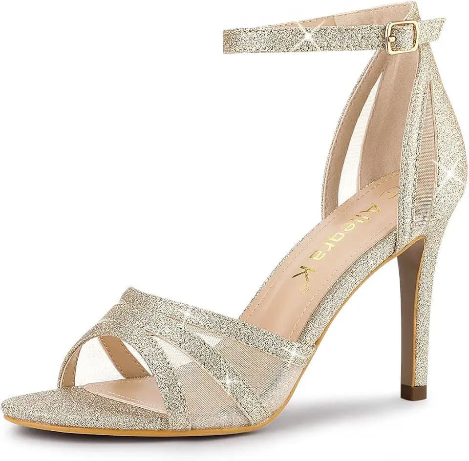 Allegra K Damen Glitzer Knöchelriemen Stiletto Heels Sandalen