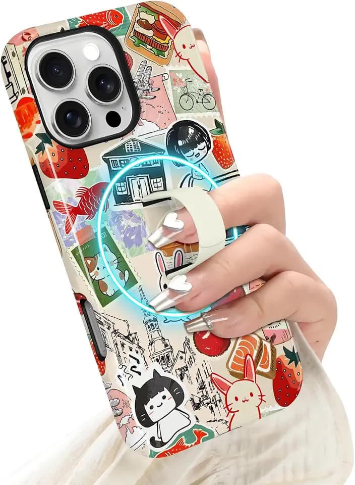 Magnetic for iPhone 16 Pro Max Case with Strap Stand, Funny Collage