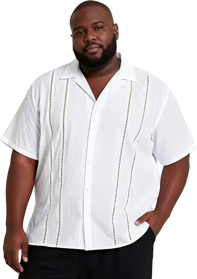 Big and Tall Guayabera Shirt for Men – Cuban Short Sleeve Button Up Summer Office & Beach Dress Shirt