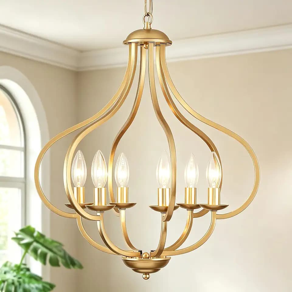 18'' Antique Gold Farmhouse Chandelier 6-Light Candle Dining Room Light