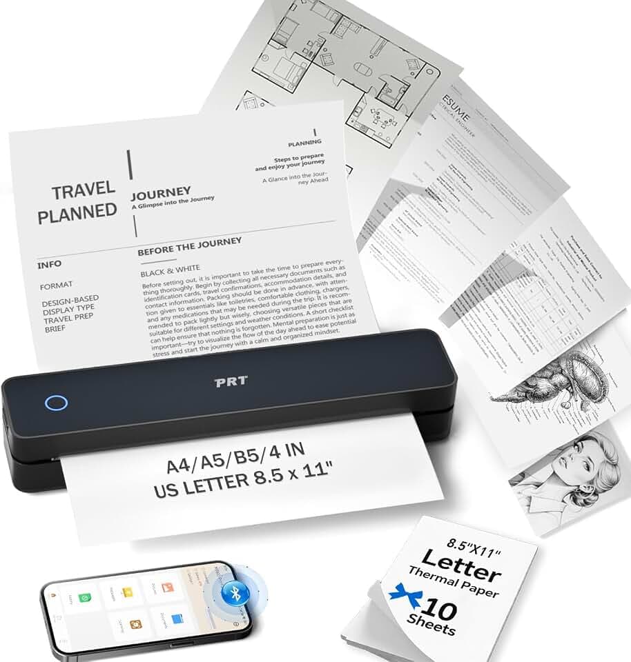 PRT Inkless Portable Printer for Travel, Wireless Thermal Printer, MT610