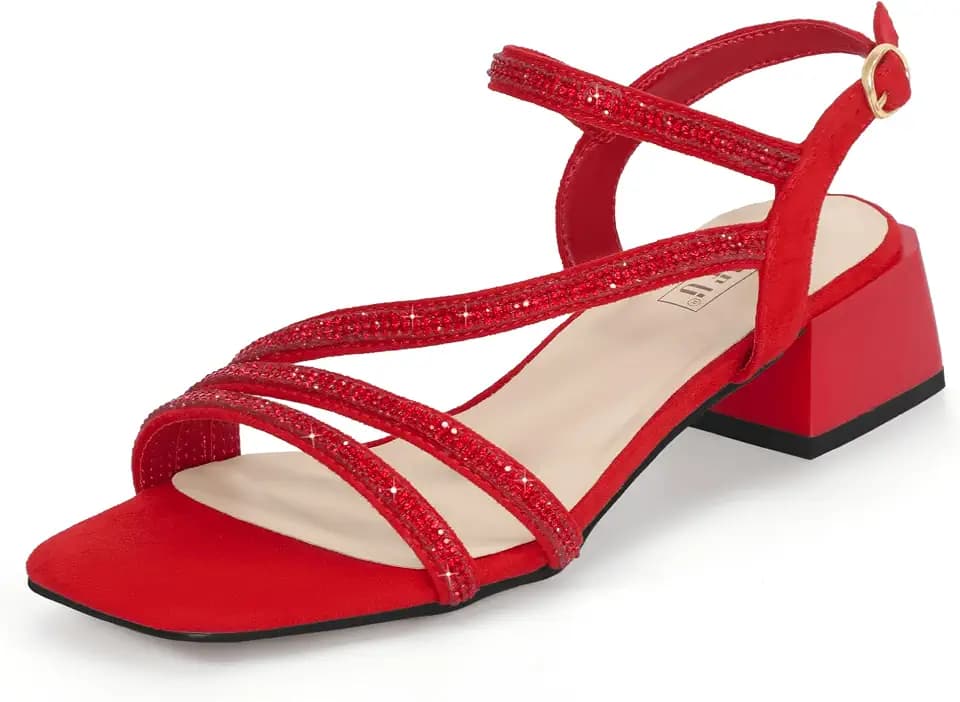 IDIFU IN2 Women's Rhinestone Low Heels Sparkly Dressy Block Heeled Sandals
